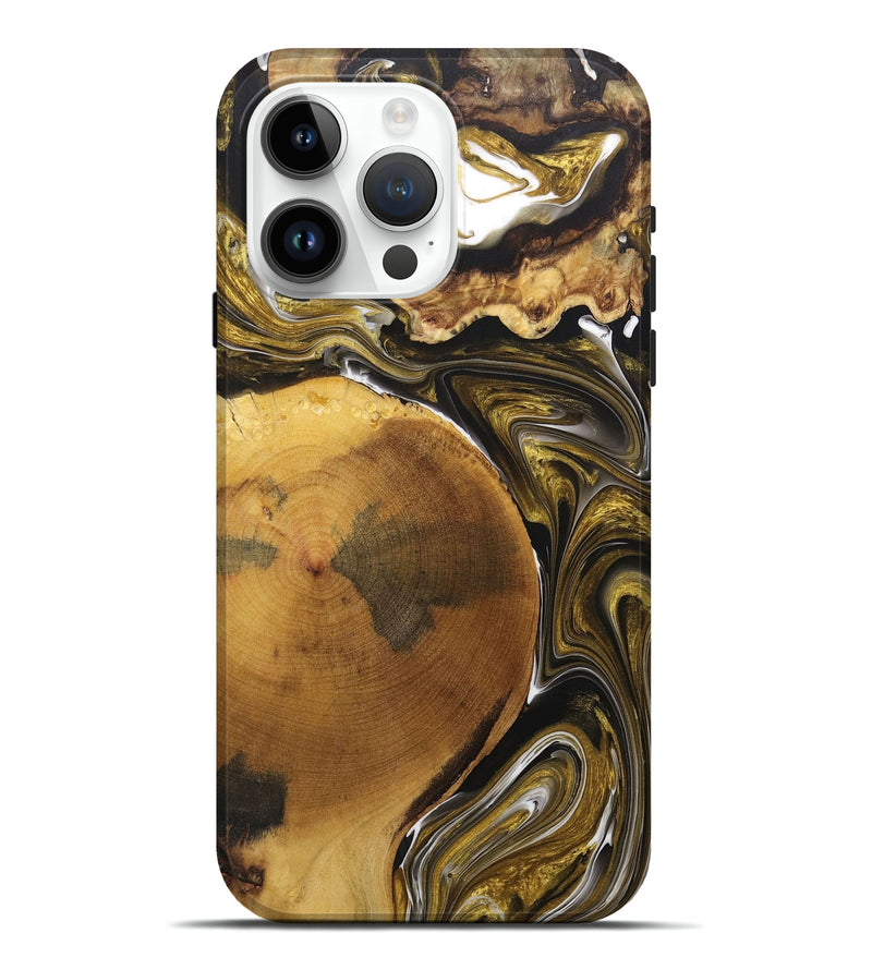 iPhone 15 Pro Max Wood+Resin Live Edge Phone Case - Lowell (Black & White, 705422)