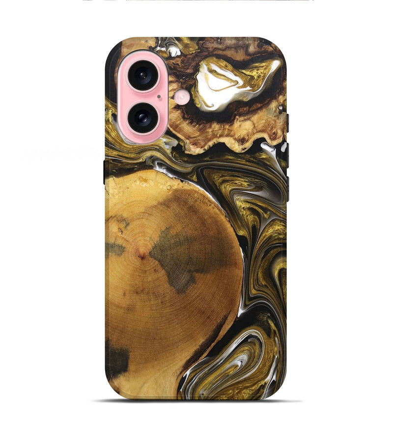 iPhone 16 Wood+Resin Live Edge Phone Case - Lowell (Black & White, 705422)