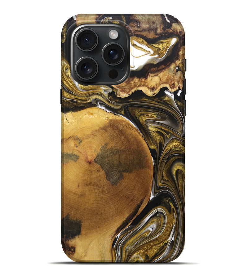 iPhone 16 Pro Max Wood+Resin Live Edge Phone Case - Lowell (Black & White, 705422)