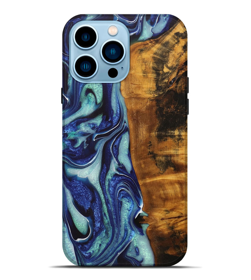 iPhone 14 Pro Max Wood+Resin Live Edge Phone Case - Kassandra (Blue, 705432)