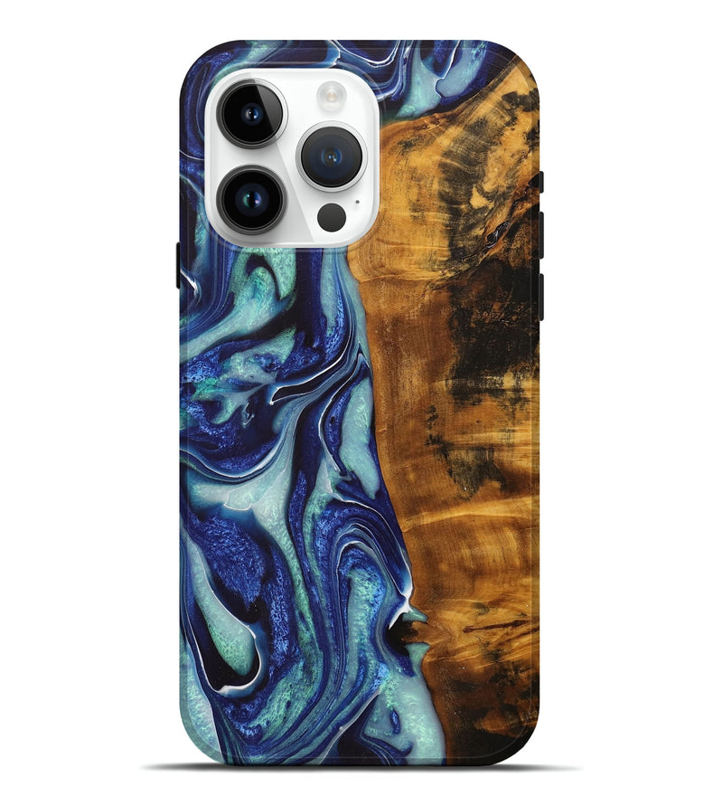 iPhone 15 Pro Max Wood+Resin Live Edge Phone Case - Kassandra (Blue, 705432)