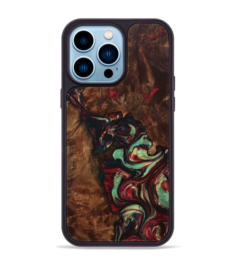 iPhone 14 Pro Max Wood+Resin Phone Case - Kelsie (Red, 705646)