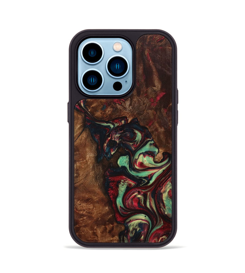 iPhone 14 Pro Wood+Resin Phone Case - Kelsie (Red, 705646)