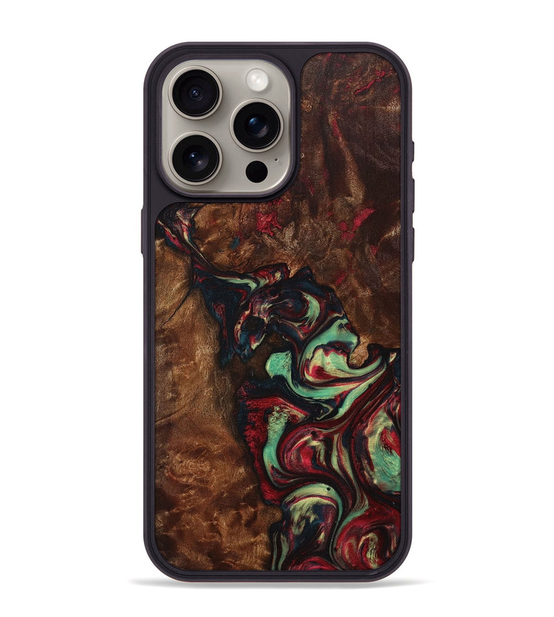 iPhone 15 Pro Max Wood+Resin Phone Case - Kelsie (Red, 705646)