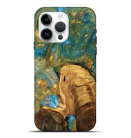 iPhone 15 Pro Max Wood+Resin Live Edge Phone Case - Junior (Teal & Gold, 705693)