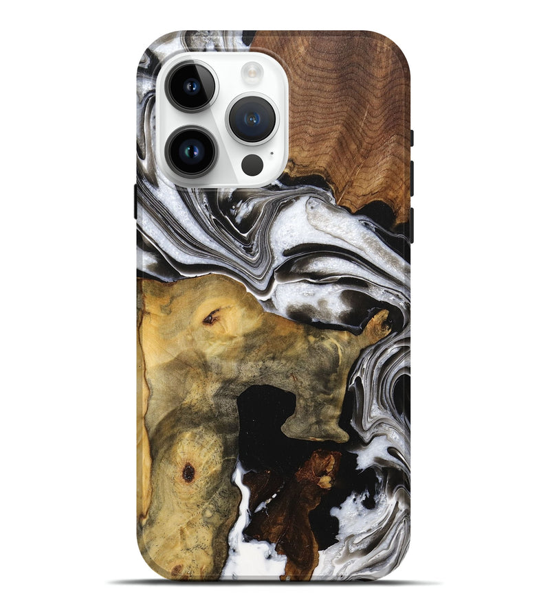 iPhone 15 Pro Max Wood+Resin Live Edge Phone Case - Kristen (Black & White, 705705)