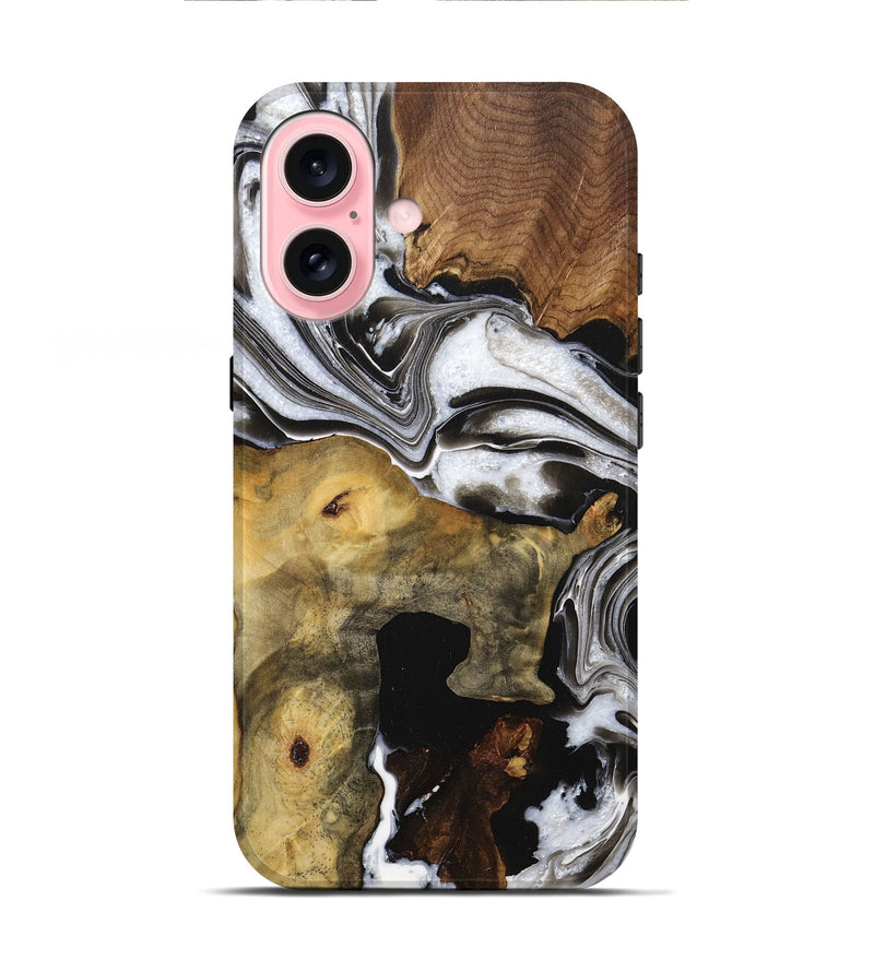 iPhone 16 Wood+Resin Live Edge Phone Case - Kristen (Black & White, 705705)