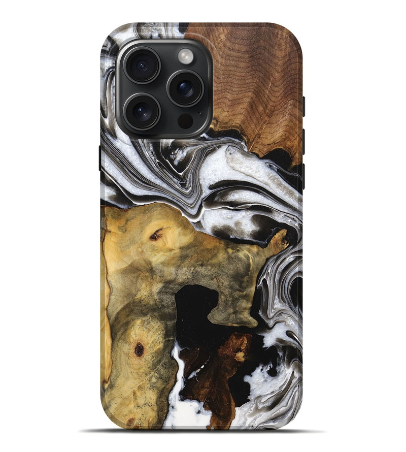 iPhone 16 Pro Max Wood+Resin Live Edge Phone Case - Kristen (Black & White, 705705)