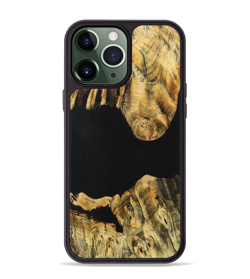 iPhone 13 Pro Max Wood+Resin Phone Case - Mary (Pure Black, 705925)