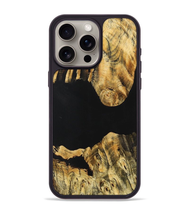 iPhone 15 Pro Max Wood+Resin Phone Case - Mary (Pure Black, 705925)