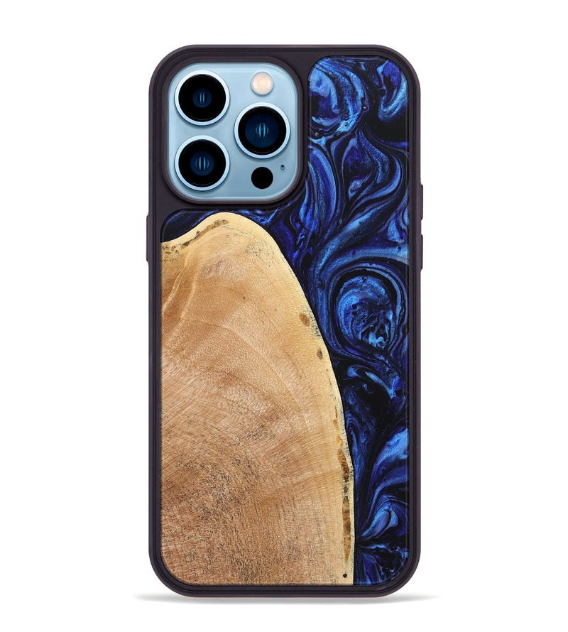 iPhone 14 Pro Max Wood+Resin Phone Case - Todd (Blue, 705979)