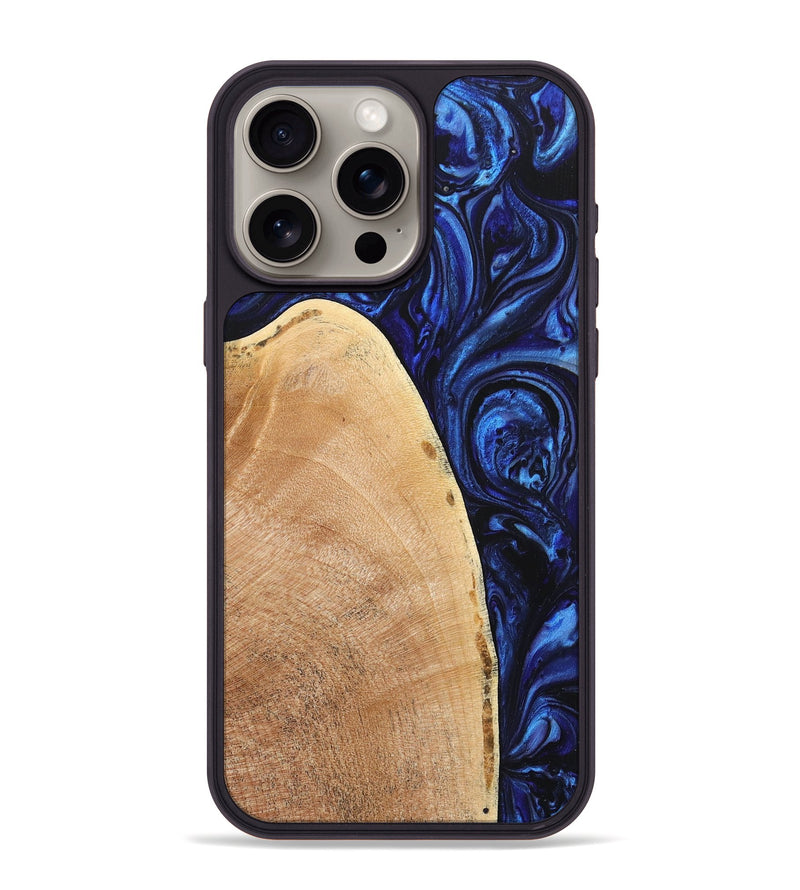 iPhone 15 Pro Max Wood+Resin Phone Case - Todd (Blue, 705979)