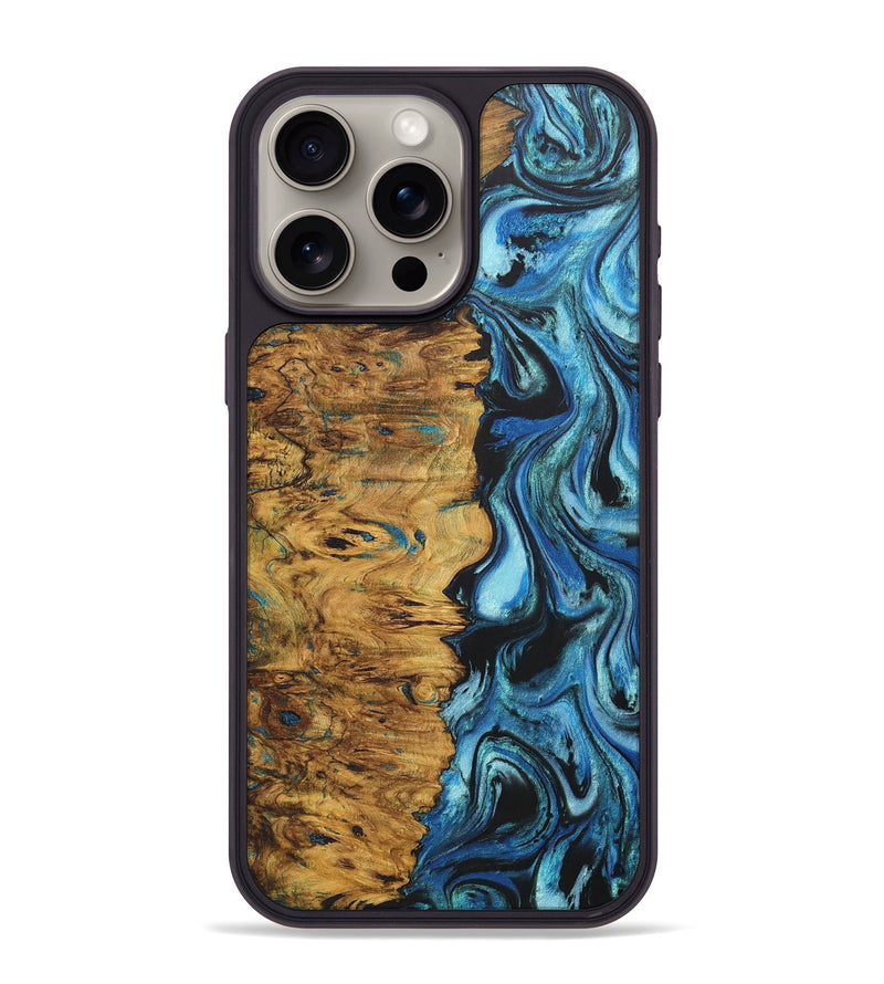 iPhone 15 Pro Max Wood+Resin Phone Case - Veronica (Blue, 705995)