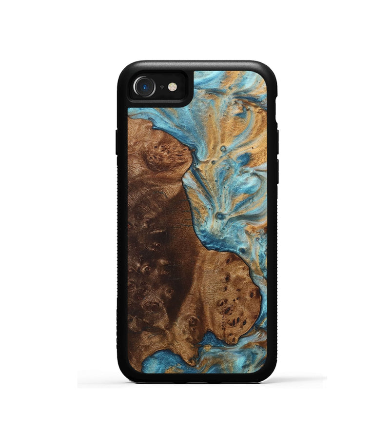 iPhone SE Wood+Resin Phone Case - Xander (Teal & Gold, 706012)