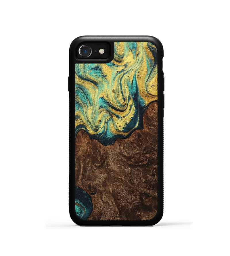 iPhone SE Wood+Resin Phone Case - Jayleen (Teal & Gold, 706014)