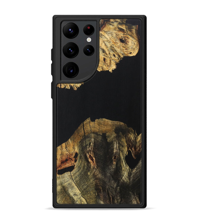 Galaxy S22 Ultra Wood+Resin Phone Case - Myrtle (Pure Black, 706035)