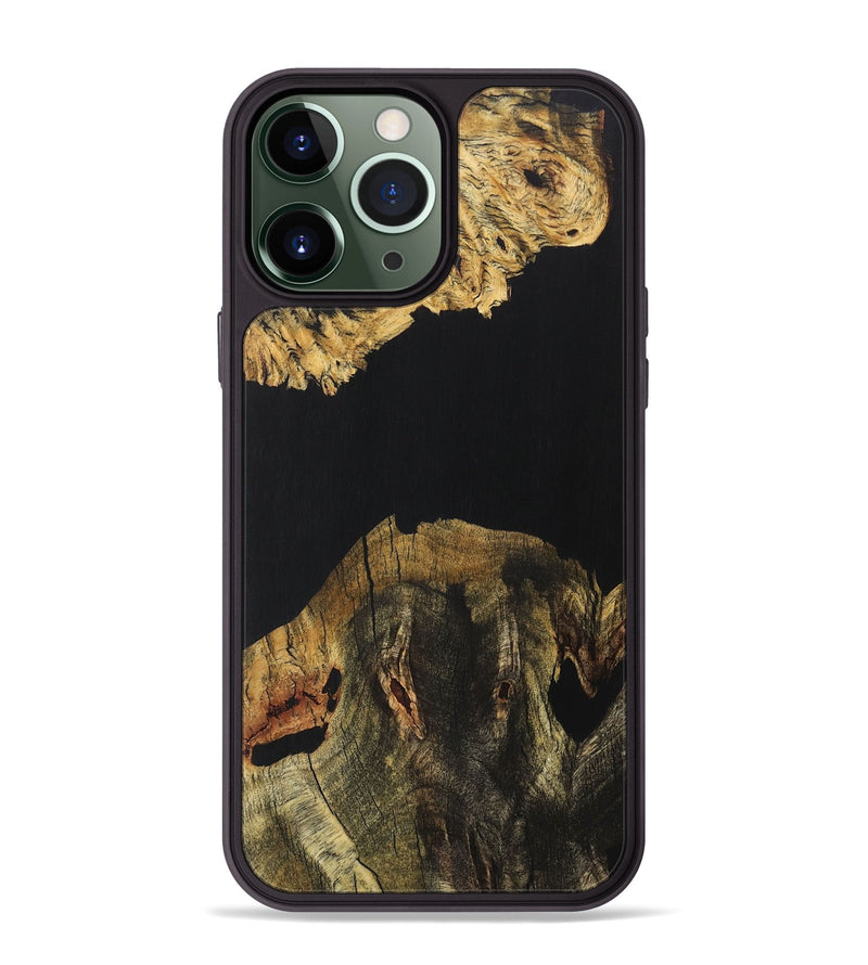 iPhone 13 Pro Max Wood+Resin Phone Case - Myrtle (Pure Black, 706035)