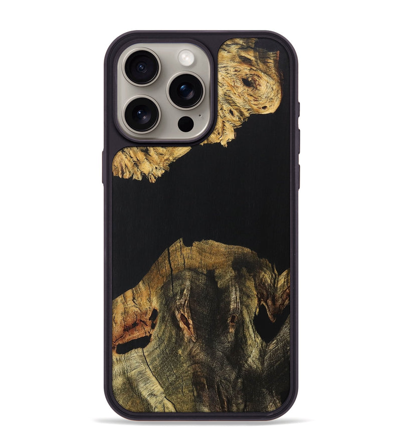 iPhone 15 Pro Max Wood+Resin Phone Case - Myrtle (Pure Black, 706035)