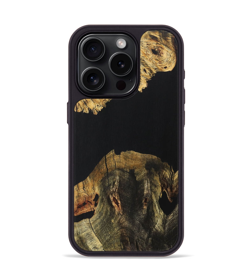 iPhone 15 Pro Wood+Resin Phone Case - Myrtle (Pure Black, 706035)