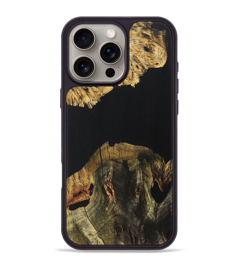 iPhone 16 Pro Max Wood+Resin Phone Case - Myrtle (Pure Black, 706035)