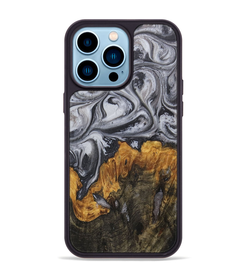 iPhone 14 Pro Max Wood+Resin Phone Case - Kira (Black & White, 706054)