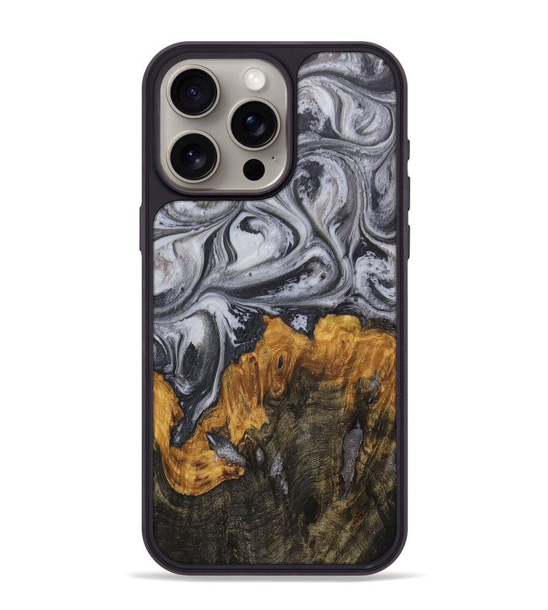 iPhone 15 Pro Max Wood+Resin Phone Case - Kira (Black & White, 706054)