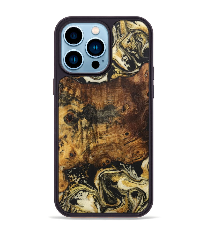 iPhone 14 Pro Max Wood+Resin Phone Case - Deborah (Black & White, 706056)