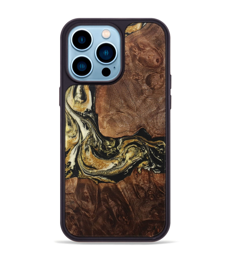 iPhone 14 Pro Max Wood+Resin Phone Case - Vicki (Black & White, 706057)