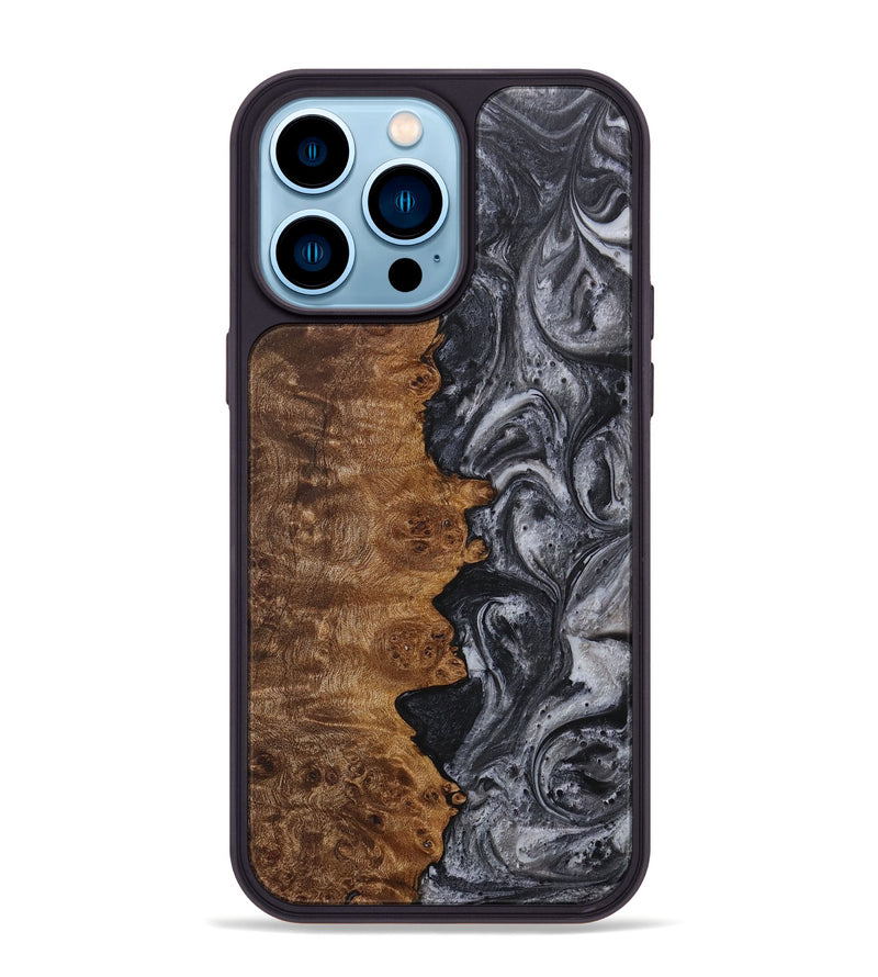 iPhone 14 Pro Max Wood+Resin Phone Case - Xander (Black & White, 706065)