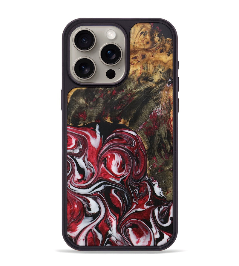 iPhone 15 Pro Max Wood+Resin Phone Case - Lesley (Red, 706137)