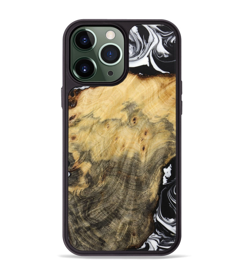 iPhone 13 Pro Max Wood+Resin Phone Case - Lucy (Black & White, 706223)