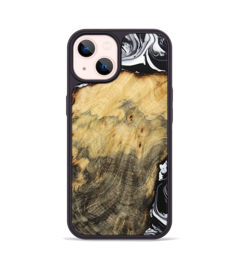 iPhone 14 Wood+Resin Phone Case - Lucy (Black & White, 706223)