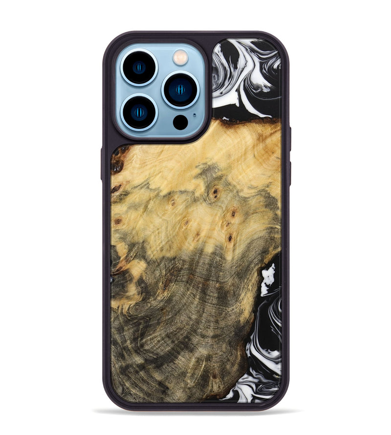 iPhone 14 Pro Max Wood+Resin Phone Case - Lucy (Black & White, 706223)
