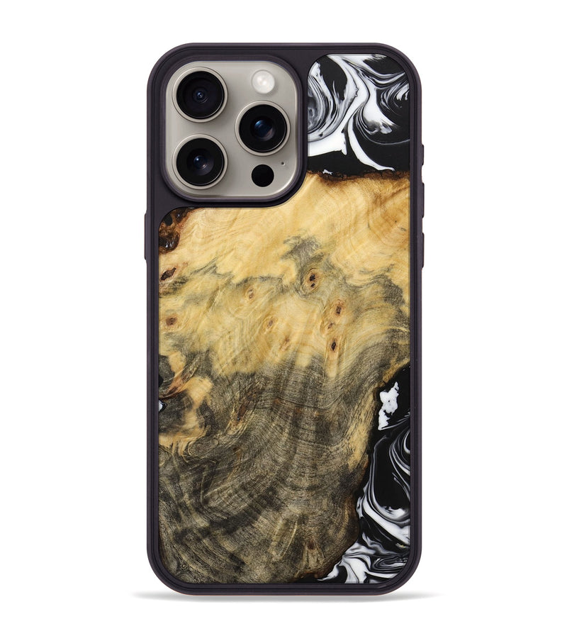 iPhone 15 Pro Max Wood+Resin Phone Case - Lucy (Black & White, 706223)