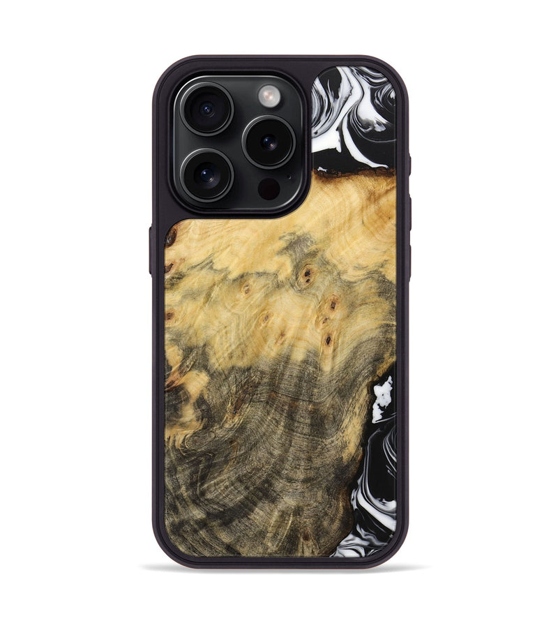 iPhone 15 Pro Wood+Resin Phone Case - Lucy (Black & White, 706223)