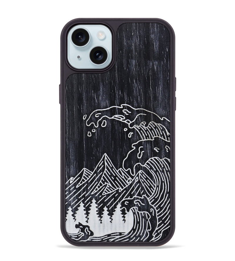 iPhone 15 Plus Wood+Resin Phone Case - Wave - Ebony (Curated)