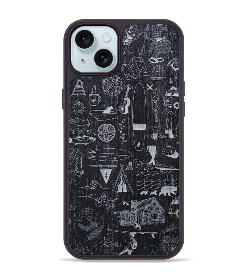 iPhone 15 Plus Wood+Resin Phone Case - Collage - Ebony (Curated)