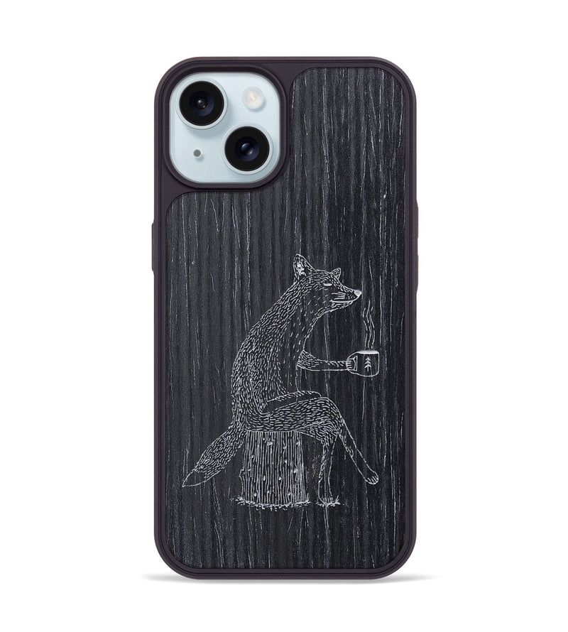 iPhone 15 Wood+Resin Phone Case - Fox - Ebony (Curated)