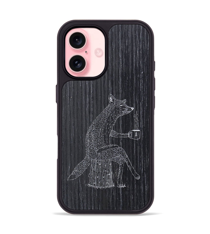 iPhone 16 Wood+Resin Phone Case - Fox - Ebony (Curated)