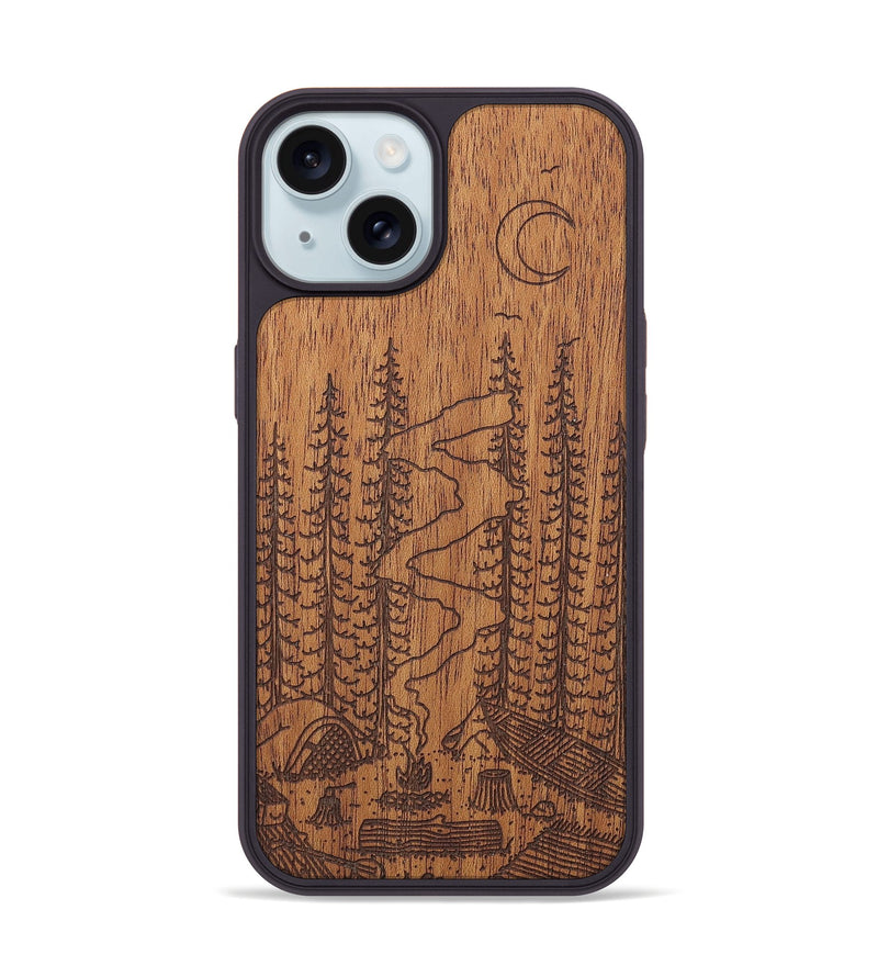 iPhone 15 Wood+Resin Phone Case - Camp - Mahogany (Curated)