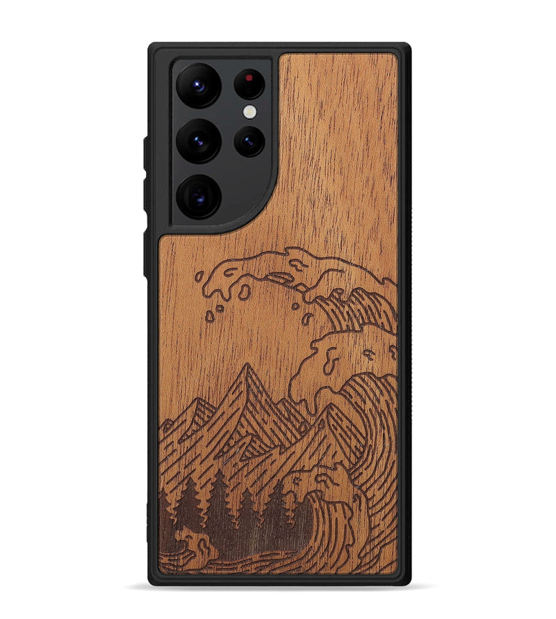 Galaxy S22 Ultra Wood+Resin Phone Case - Wave - Mahogany (Curated)