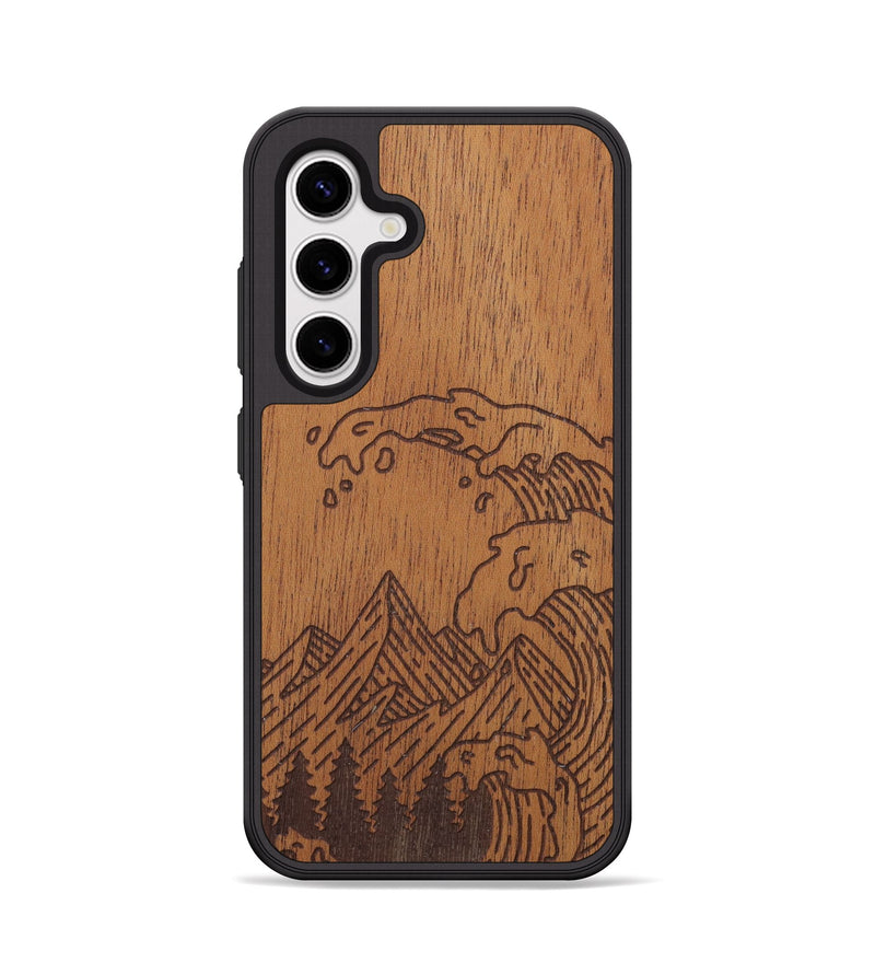 Galaxy S25 Wood Phone Case - Wave - Mahogany (Curated, 706266)