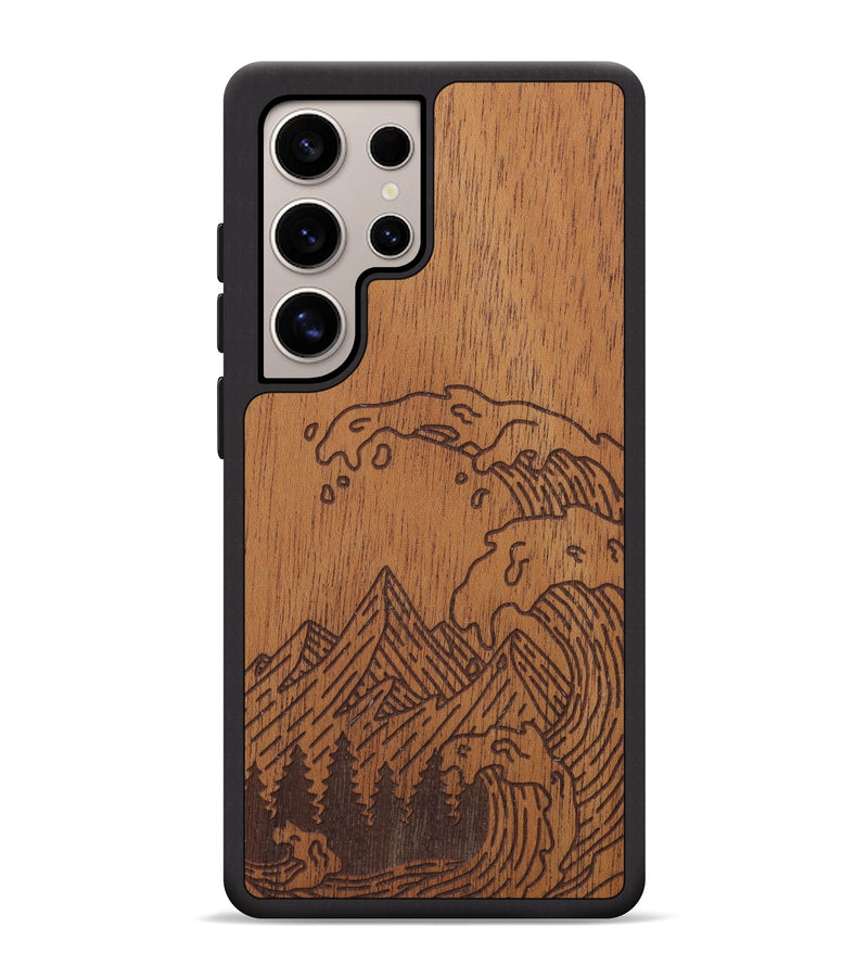 Galaxy S25 Ultra Wood Phone Case - Wave - Mahogany (Curated, 706266)