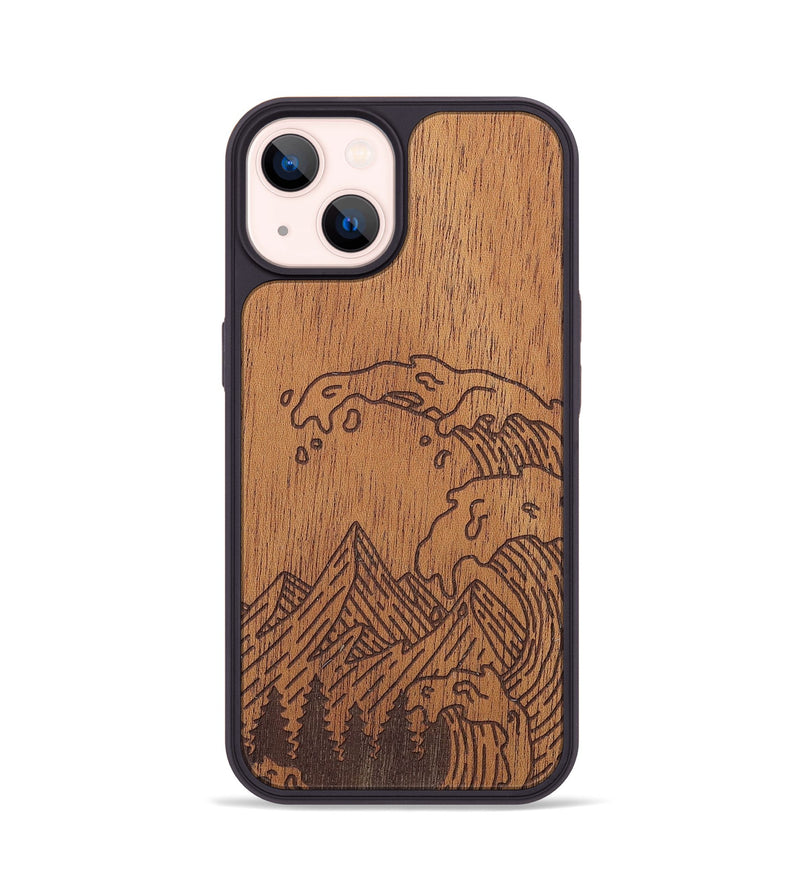 iPhone 14 Wood+Resin Phone Case - Wave - Mahogany (Curated)