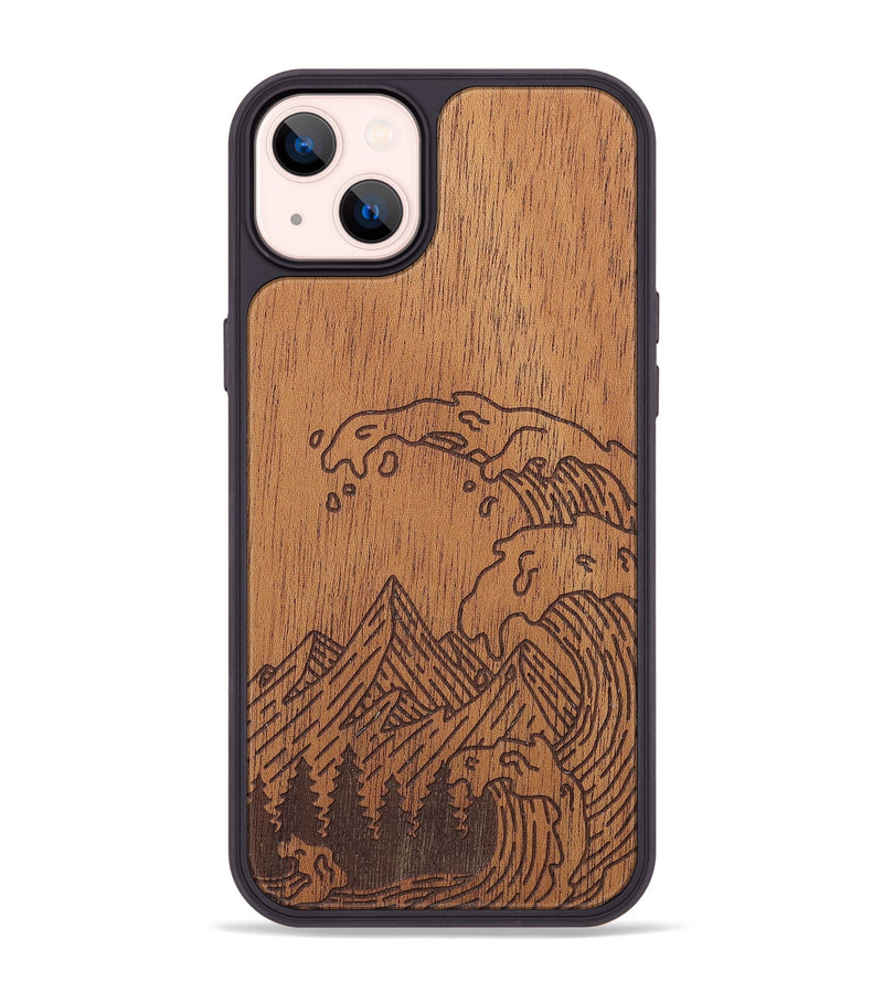 iPhone 14 Plus Wood+Resin Phone Case - Wave - Mahogany (Curated)