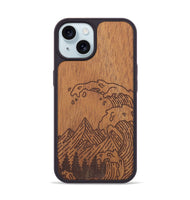 iPhone 15 Wood+Resin Phone Case - Wave - Mahogany (Curated)