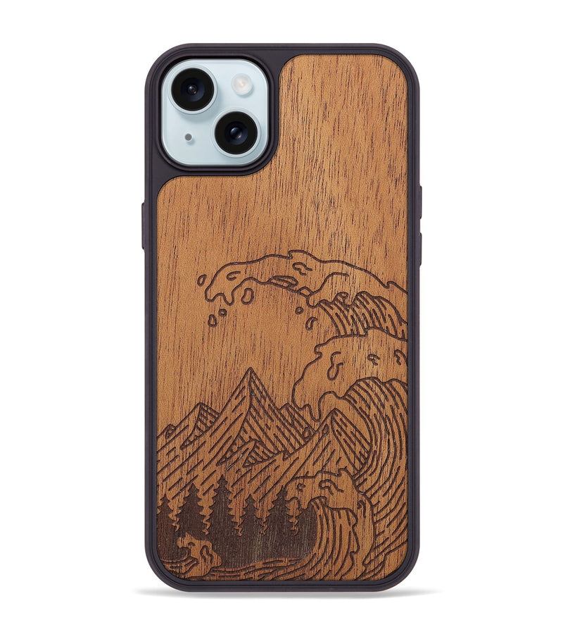 iPhone 15 Plus Wood+Resin Phone Case - Wave - Mahogany (Curated)