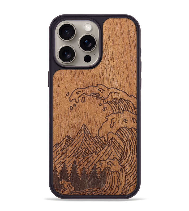 iPhone 15 Pro Max Wood+Resin Phone Case - Wave - Mahogany (Curated)