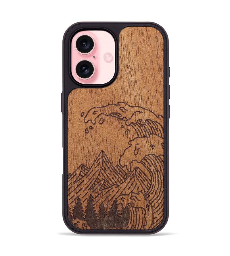 iPhone 16 Wood+Resin Phone Case - Wave - Mahogany (Curated)