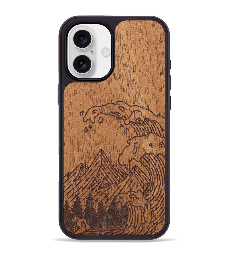 iPhone 16 Plus Wood+Resin Phone Case - Wave - Mahogany (Curated)